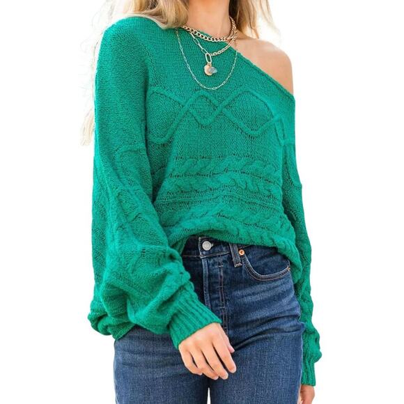 NWT Willow & Root Off the Shoulder Open Weave Cable Knit Dolman Sweater M - Picture 1 of 7